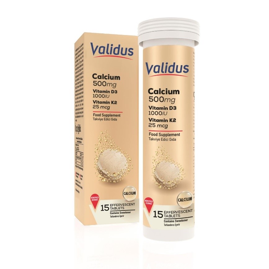 YEPR23pqLLmJkGCyzwBA83qEmdVYgH Validus Calcium + Vitamin D3 + Vitamin K2 15 Effervescent Tablets - Image 1